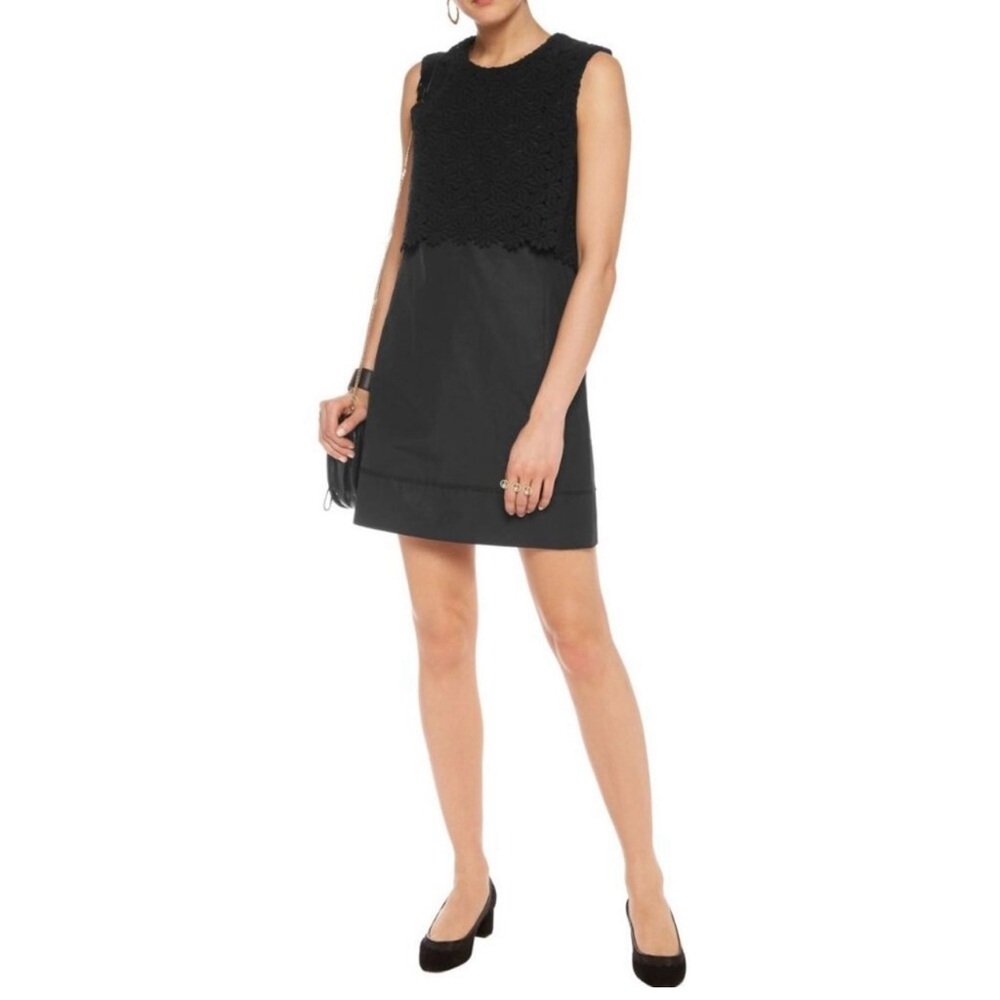 See By Chloé Black Daisy Crochet Sleeveless Mini Dress Size 44 US 12